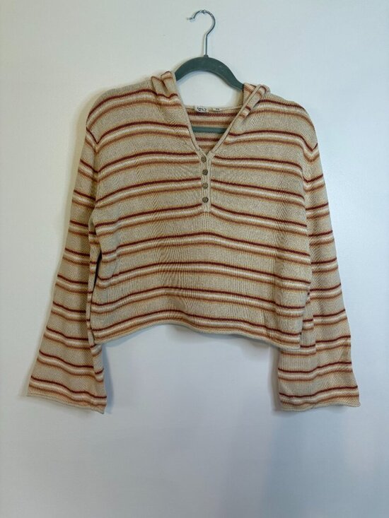 Roxy Sweaters - Roxy Side Swipe Poncho Hoodie In The Tapioca Retro Rays Stripe Colorway